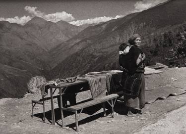 Woman and Child with Tibetan Range, Nepal thumb