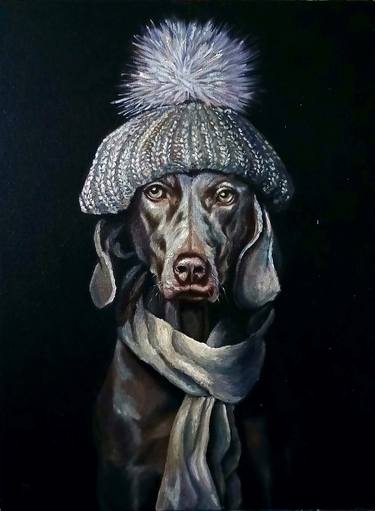 Original Figurative Dogs Paintings by Adriana Balynska