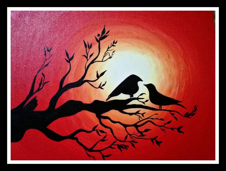 love birds in a tree painting
