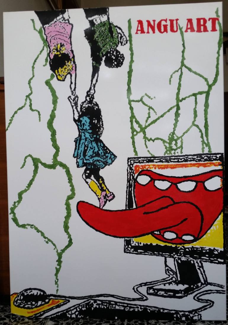 Original Love Painting by Andrea Guarniero | Conceptual Art on Canvas | Little girl saved by the Orc