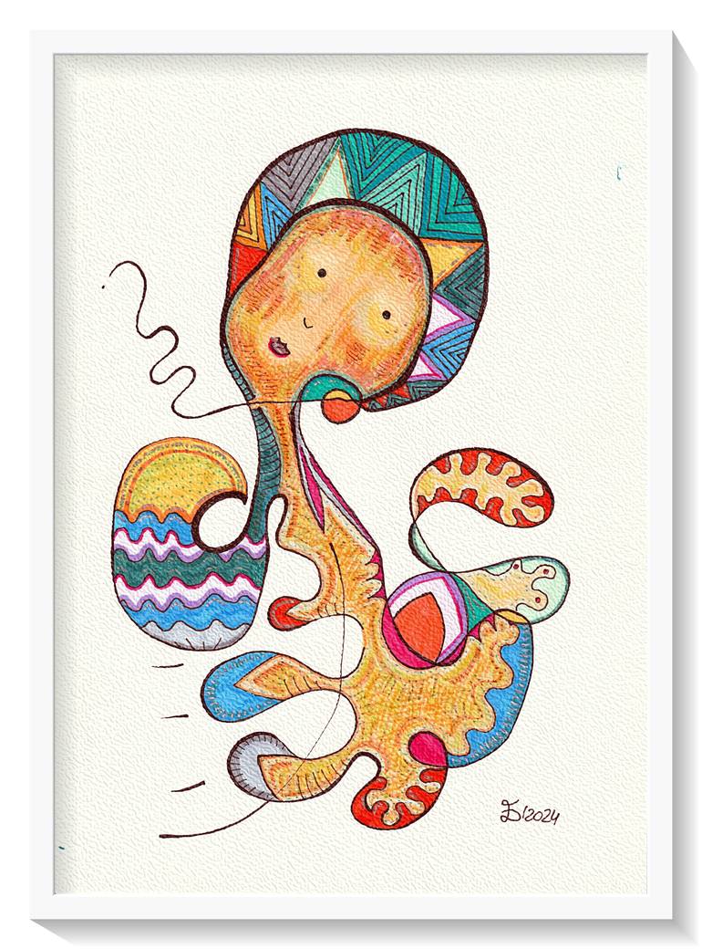 Original Abstract Animal Drawing by Ewa Dura