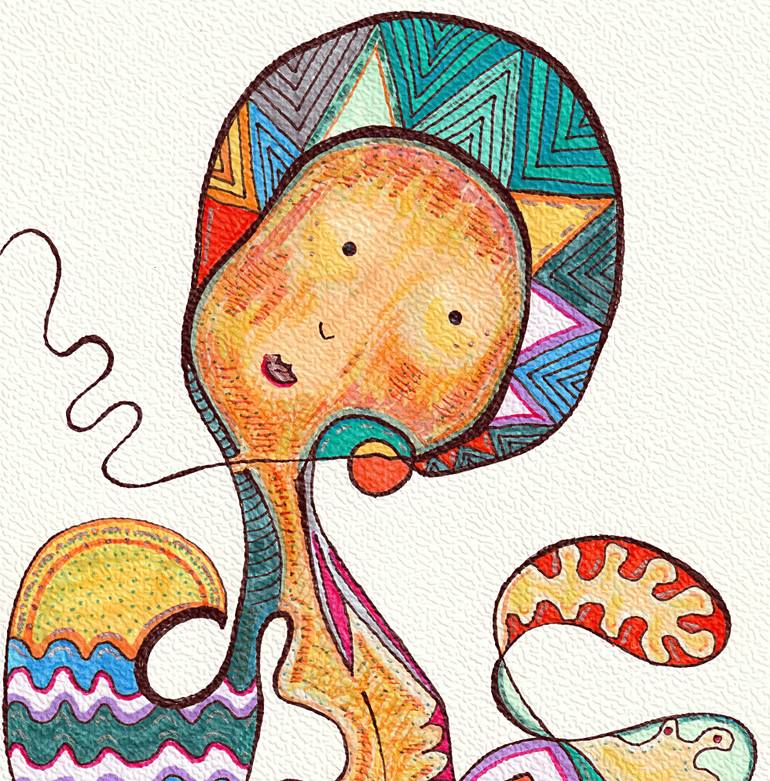 Original Abstract Animal Drawing by Ewa Dura