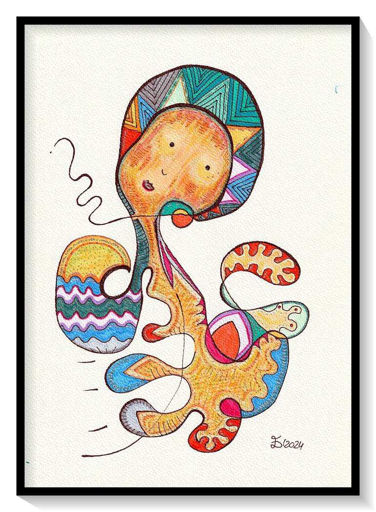 Original Abstract Animal Drawing by Ewa Dura