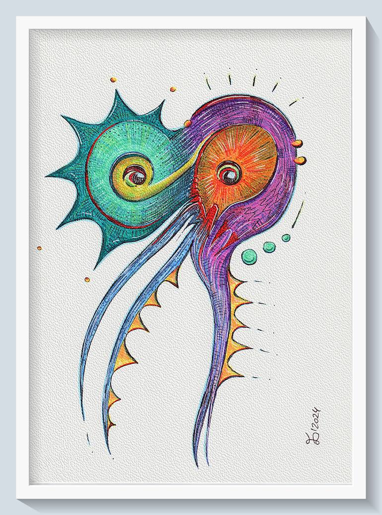 Original Abstract Animal Drawing by Ewa Dura