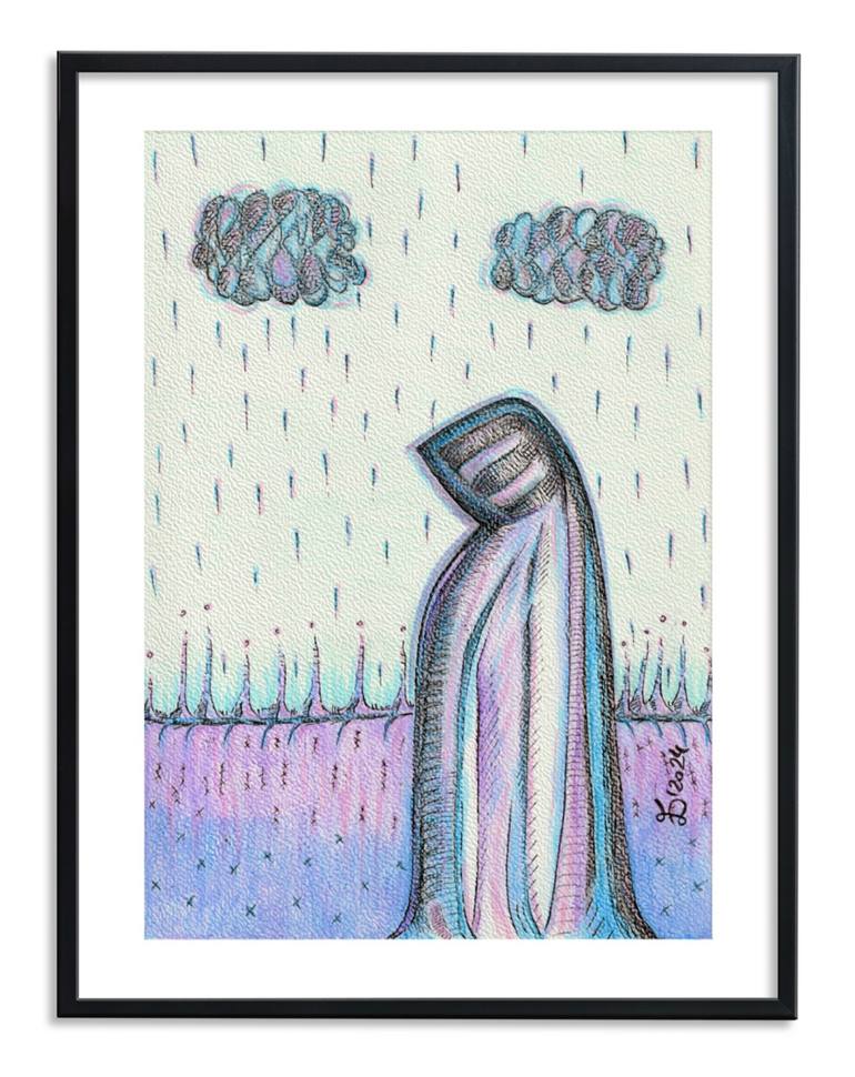 Original Abstract People Drawing by Ewa Dura