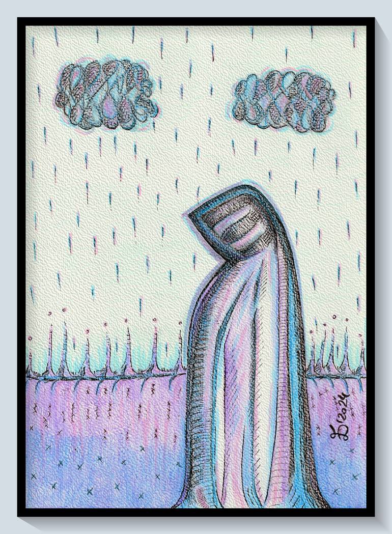 Original Abstract People Drawing by Ewa Dura