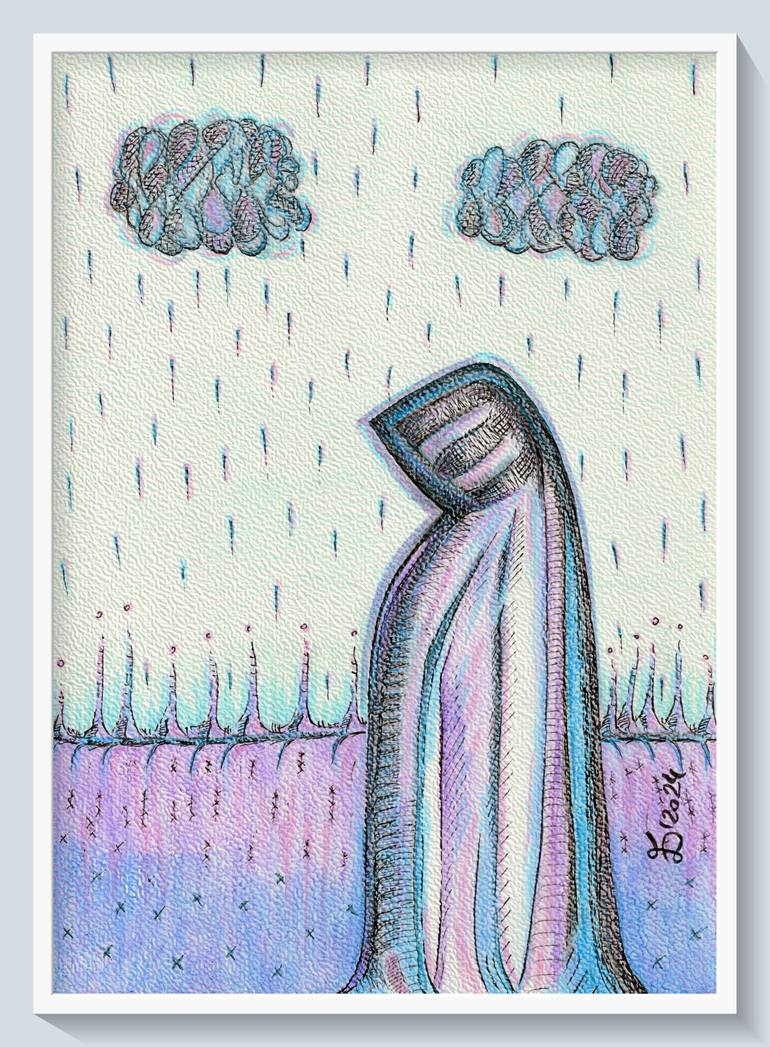 Original Abstract People Drawing by Ewa Dura