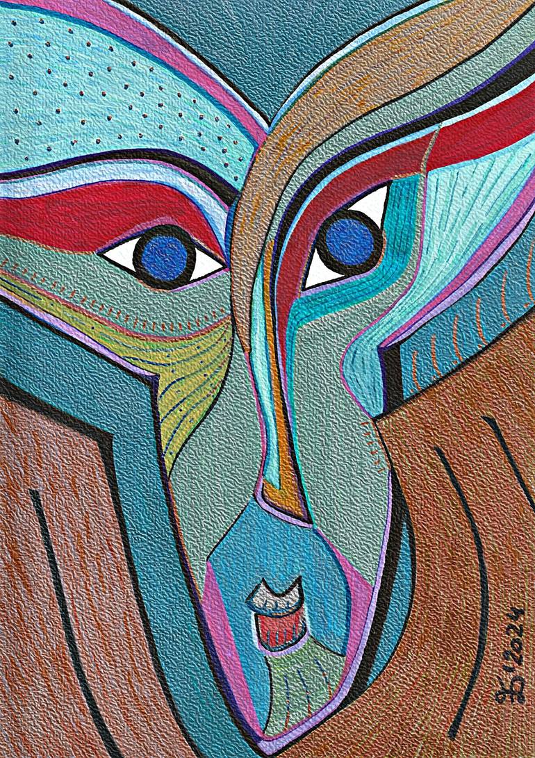 Original Men Painting by Ewa Dura | Abstract Art on Paper | The Night Face