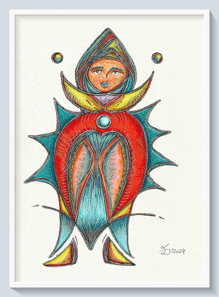 Original Abstract People Drawing by Ewa Dura