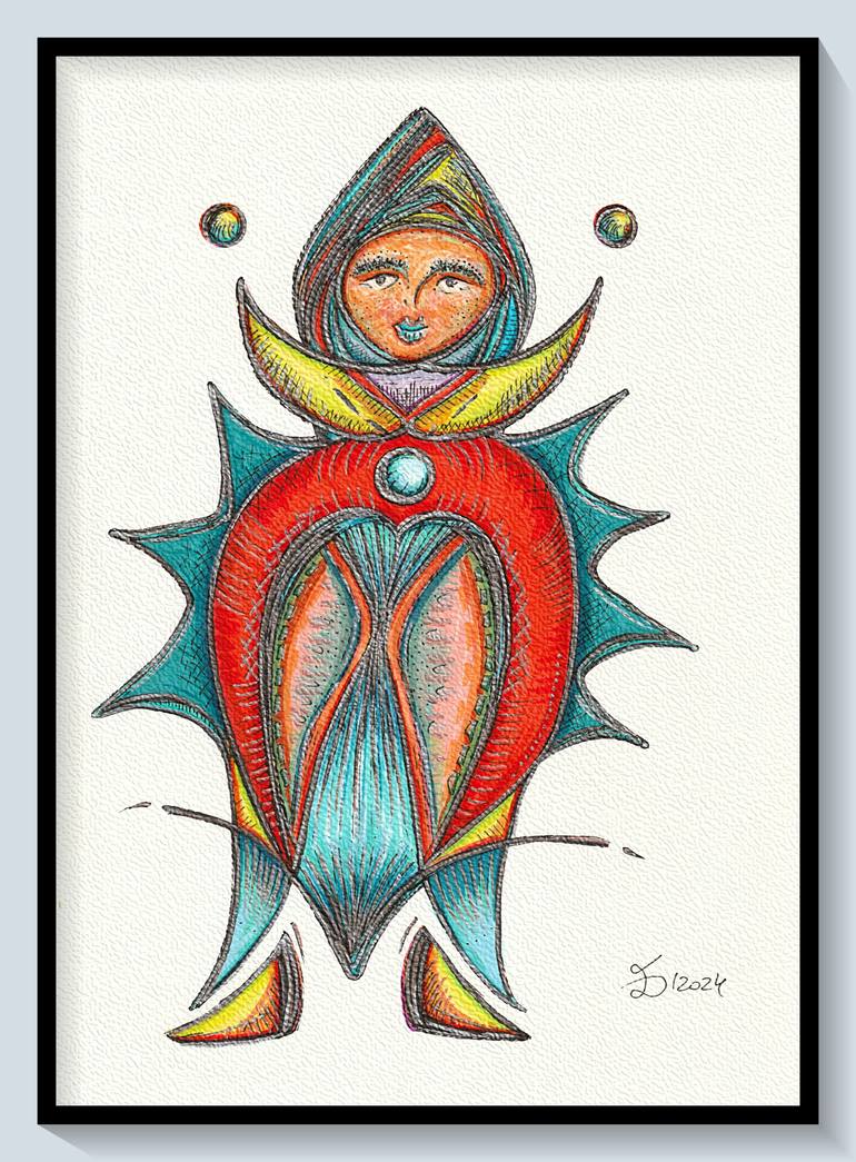 Original Abstract People Drawing by Ewa Dura