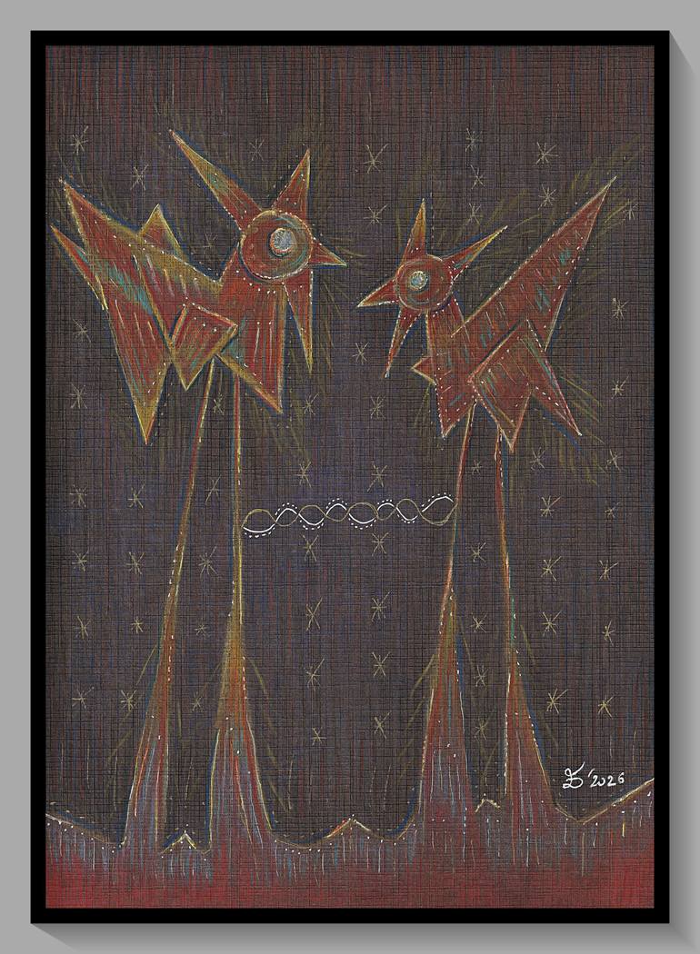 Original Abstract Animal Drawing by Ewa Dura