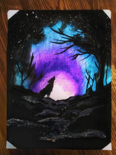 Wolf and sky in water colors thumb