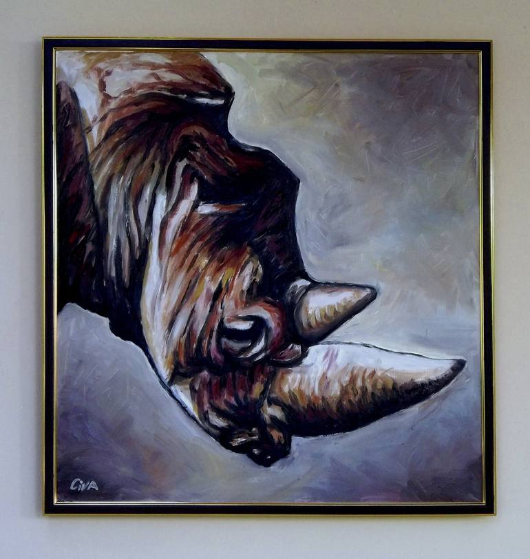 Rhinoceros portrait Painting by Dan Civa | Saatchi Art