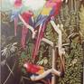 Parrots, underpaintet with acrylic