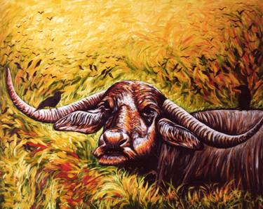 Print of Fine Art Cows Paintings by Dan Civa