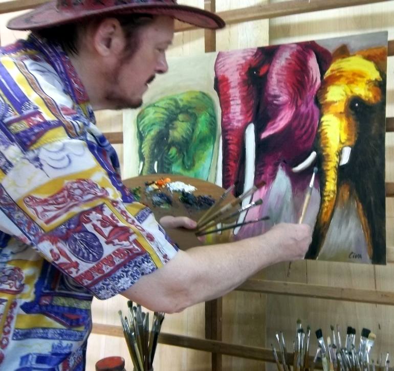 Original Abstract Expressionism Animal Painting by Dan Civa