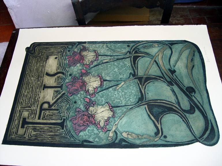 Original Art Deco Botanic Printmaking by Trafic D'Art