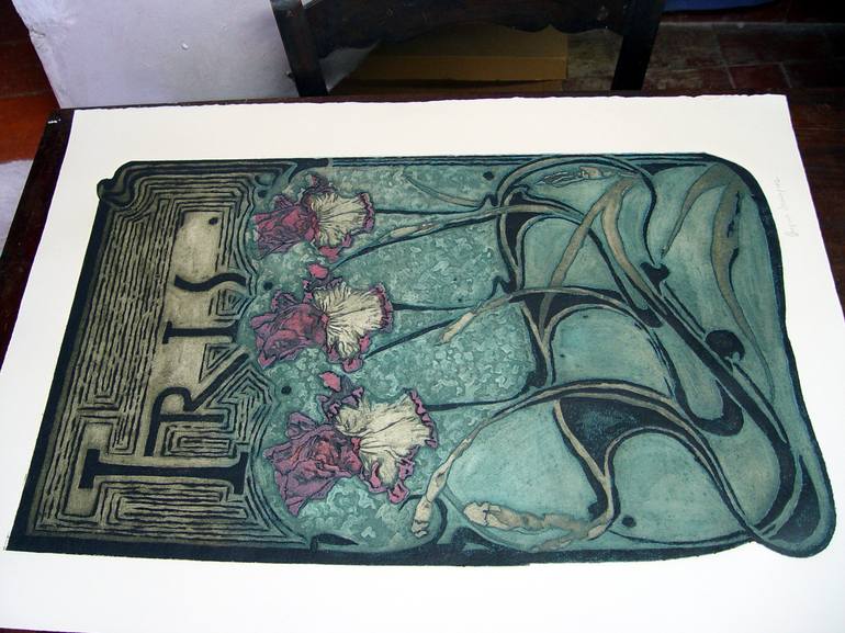 Original Art Deco Botanic Printmaking by TRAFIC D'ART