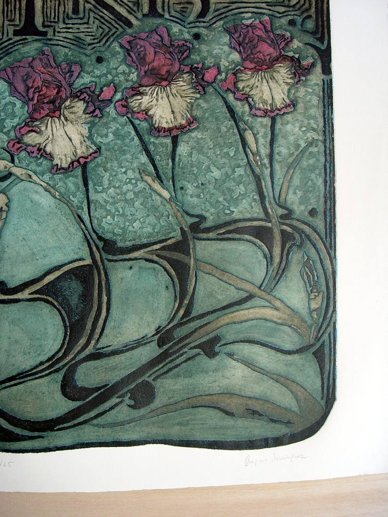 Original Art Deco Botanic Printmaking by Trafic D'Art