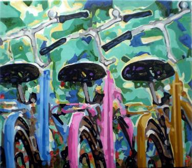Original Impressionism Bicycle Paintings by TRAFIC D'ART