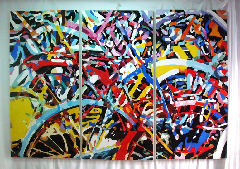 Original Abstract Bicycle Painting by TRAFIC D'ART
