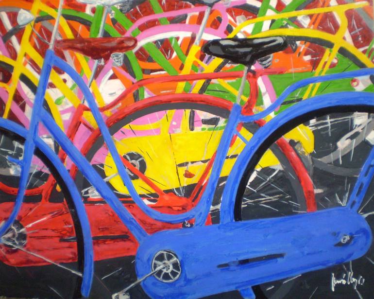 Original Pop Art Bicycle Painting by TRAFIC D'ART