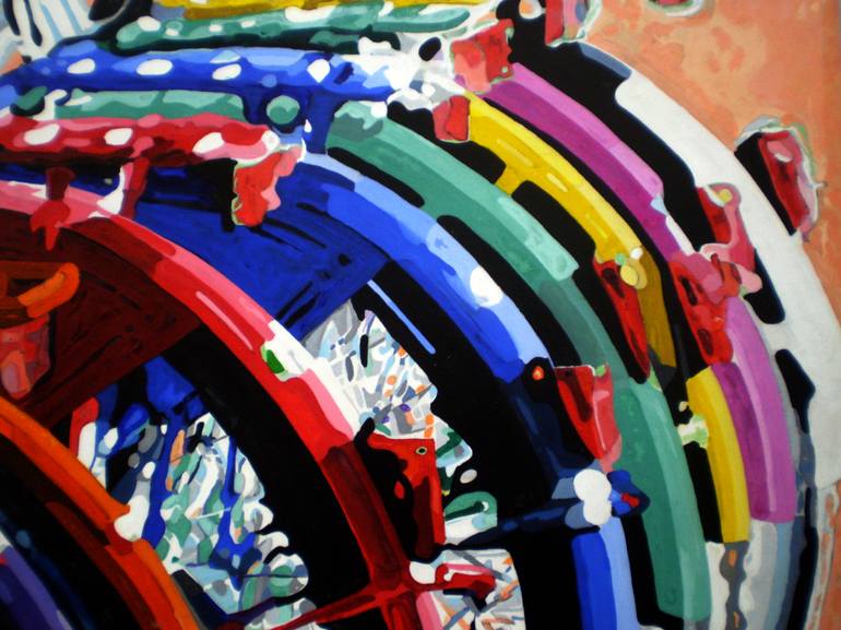 Original Pop Art Bicycle Painting by Trafic D'Art