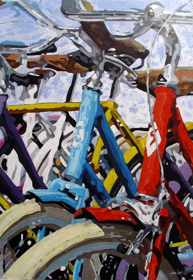 Original Figurative Bicycle Paintings by TRAFIC D'ART