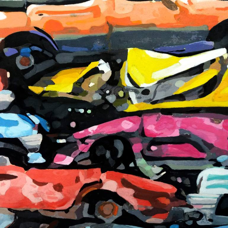 Original Impressionism Automobile Painting by TRAFIC D'ART