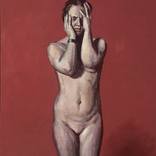 Model against red background by Jan Esmann