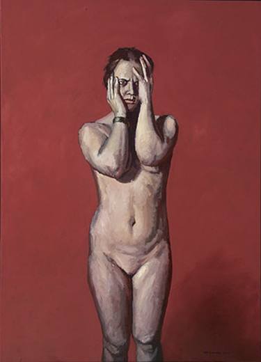 Saatchi Art Artist Jan Esmann; Paintings, “Model against red background” #art