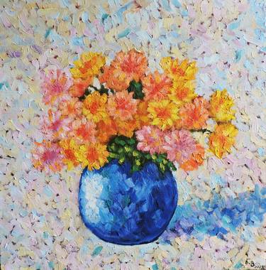 Flowers in blue vase thumb