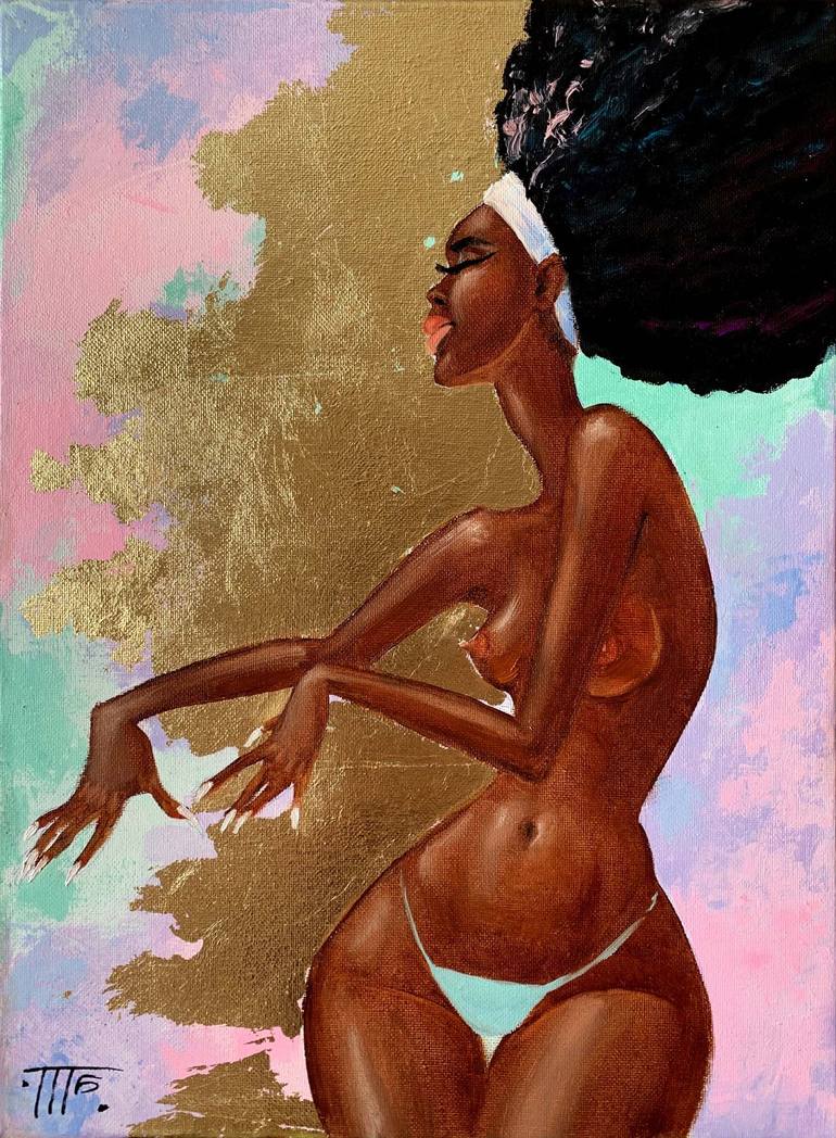 Sexual black woman. Topless woman. Painting by Tatiana Bukharina
