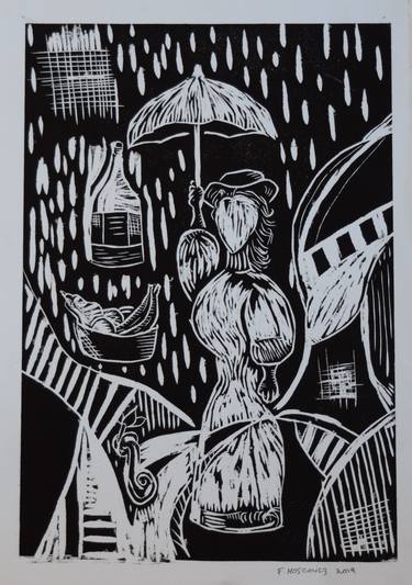 Mujer con paraguas bajo la lluvia - Limited Edition of 5 thumb