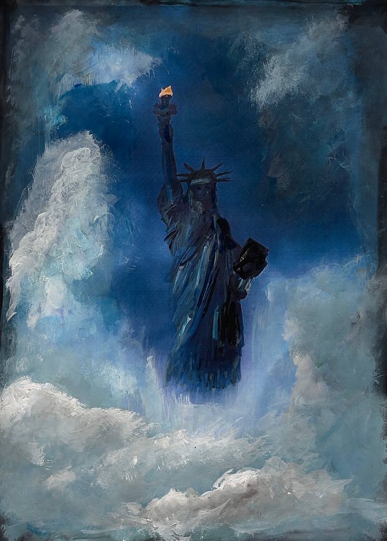 Original Architecture Painting by Antonino Siragusa | Contemporary Art on Paper | Clouds of Liberty