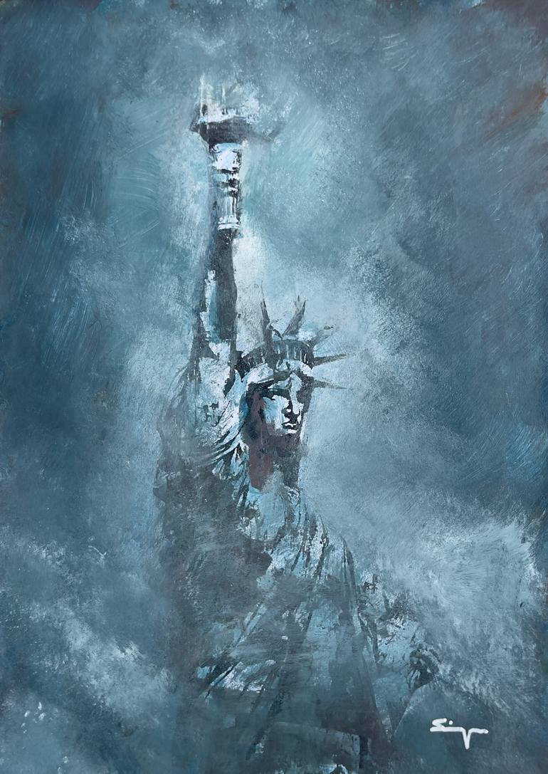 Original Architecture Painting by Antonino Siragusa | Abstract Expressionism Art on Paper | Statue of Liberty