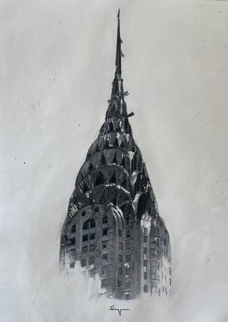 Original Architecture Painting by Antonino Siragusa | Contemporary Art on Paper | Chrysler Building, New York