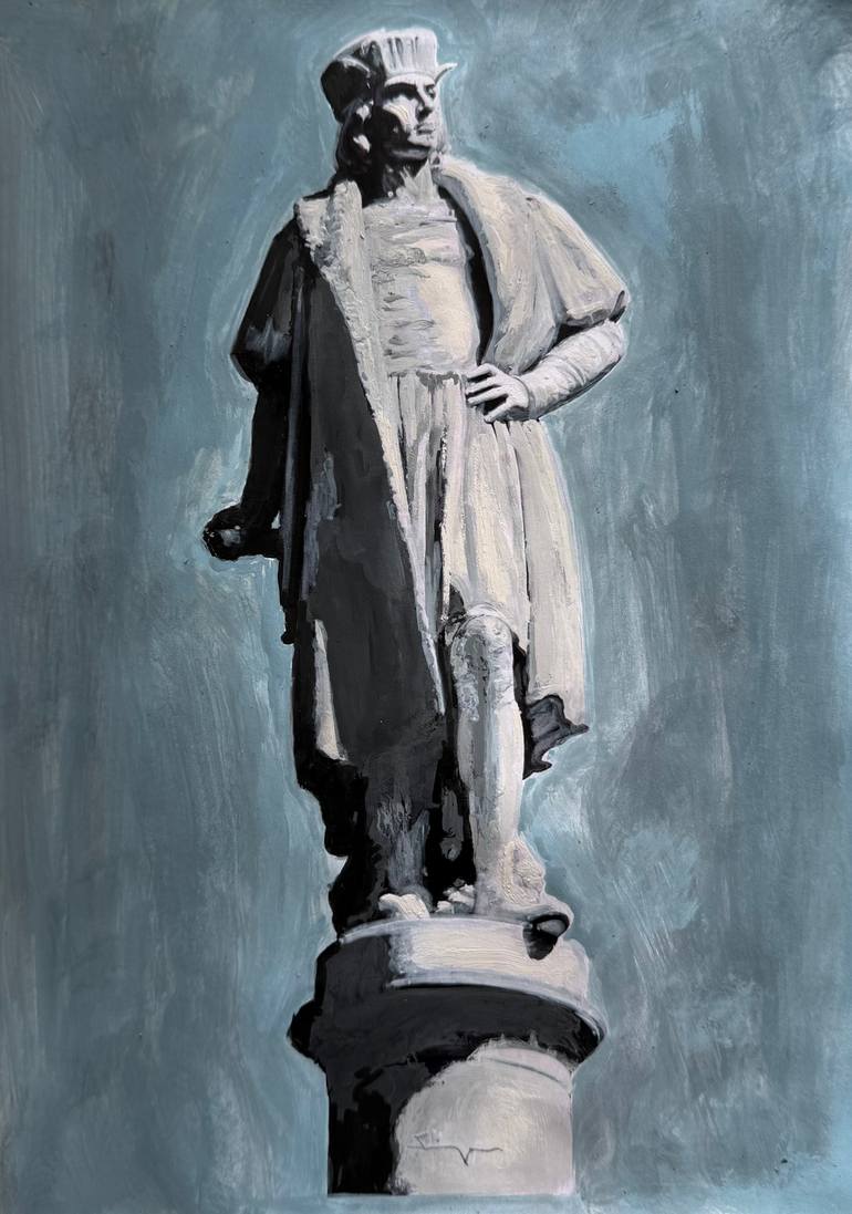 Original Architecture Painting by Antonino Siragusa | Expressionism Art on Paper | Christopher Columbus - Columbus Circle, New York