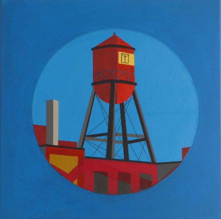 Original Architecture Painting by Anthony Moss | Modernism Art on Canvas | Water Tower 1
