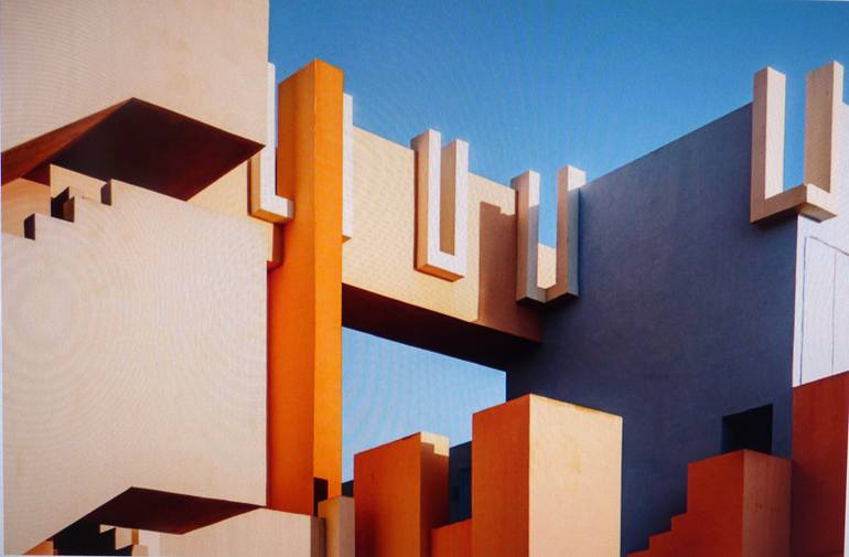 Original Architecture Painting by Anthony Moss | Modernism Art on Canvas | La Muralla Roja