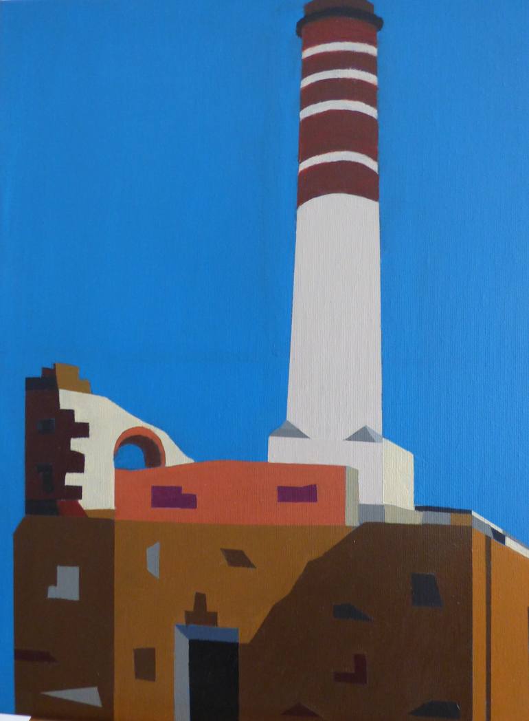 Original Architecture Painting by Anthony Moss | Contemporary Art on Canvas | Cornish Tin 5 (Leant Mine)