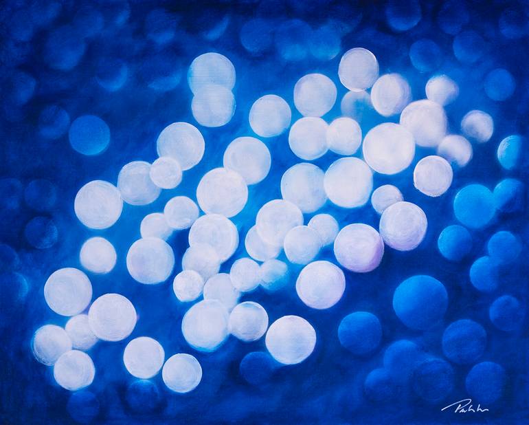 'White Over Blue' Blue and white water reflections Painting by Bruce