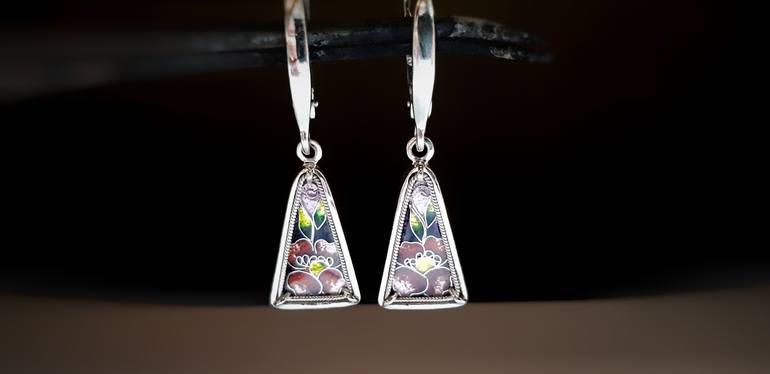 Enamel handmade silver earrings - Print