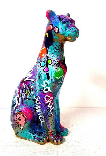 Urban Panther Statue Pop Art Leopard Graffiti Resin Sculpture thumb