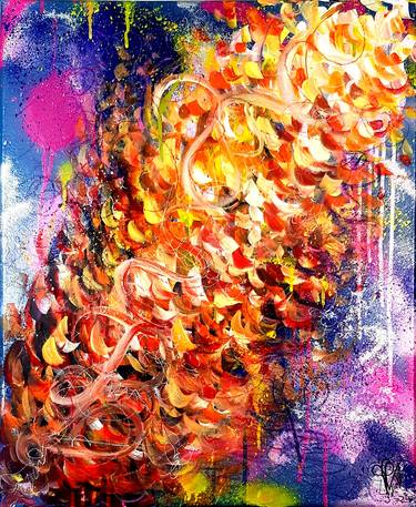 Abstract painting flowers on original canvas Urban Art PVettese thumb