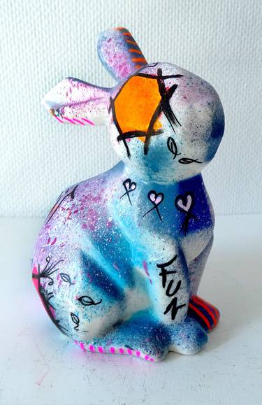 Rabbit Sculpture Pop art Fluo Graffiti Bunny Statue Original thumb