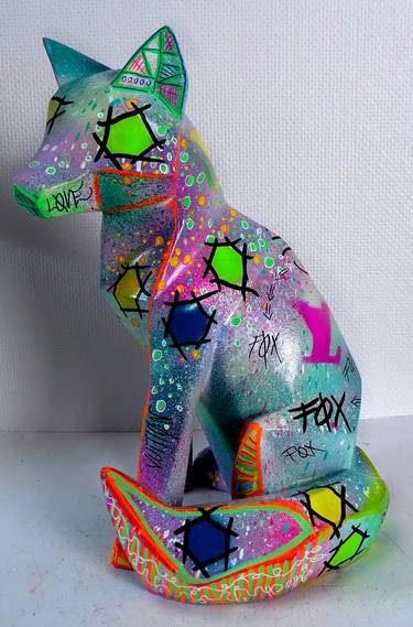 Fox Statue Fluo Graffiti Pop Art - Louis Vuitton Fox Sculpture thumb