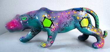 Pop Art Ceramic Sculpture Panther / Funky Panther Graffiti Statue thumb