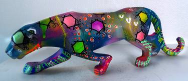 Pop Art Leopard Statue / Panther Style Sculpture Graffiti thumb