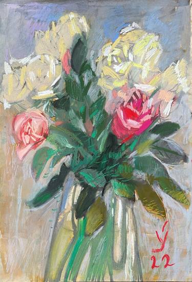 Original Impressionism Floral Painting by Yael Surguchev